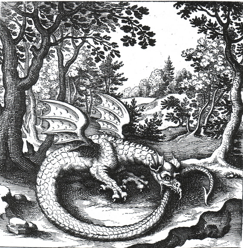The Ouroboros — Lucas Jennis, De Lapide Philosophico (1625). The serpent consuming its own tail: infinity, unity, the One that contains all and returns to itself