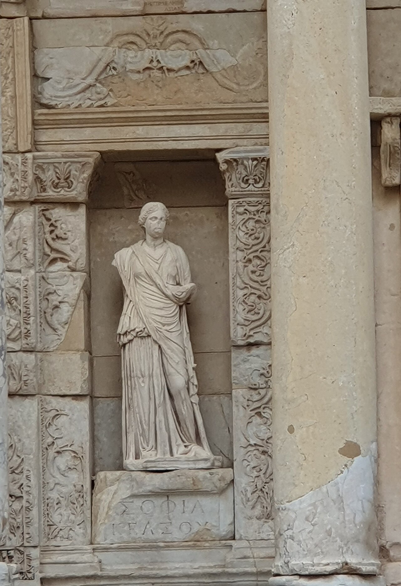 Sophia — statue of Wisdom (Episteme) at the Library of Celsus, Ephesus (c. 117 CE)