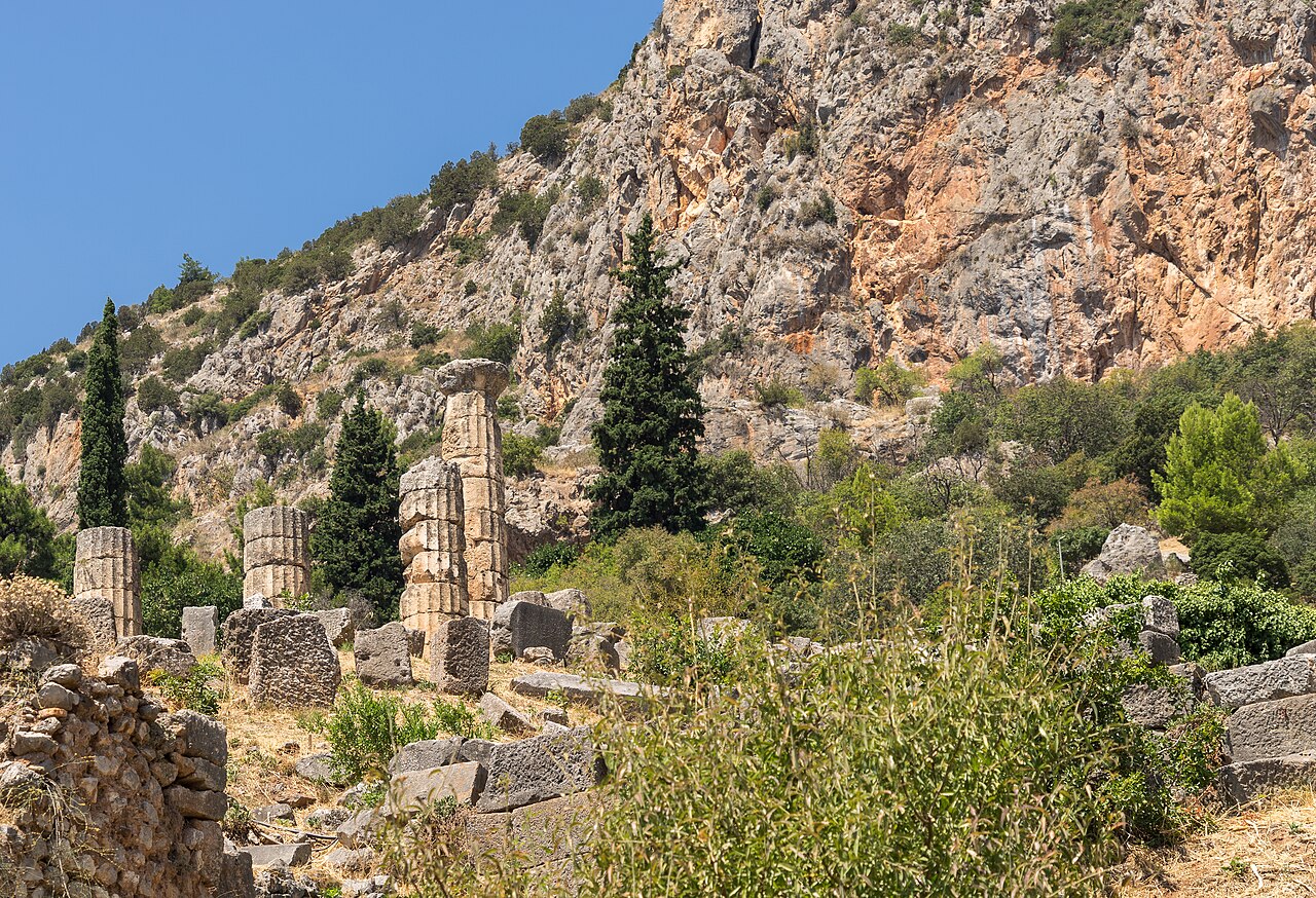 The Temple of Apollo at Delphi — where the ancient injunction 'Know Thyself' was inscribed above the entrance